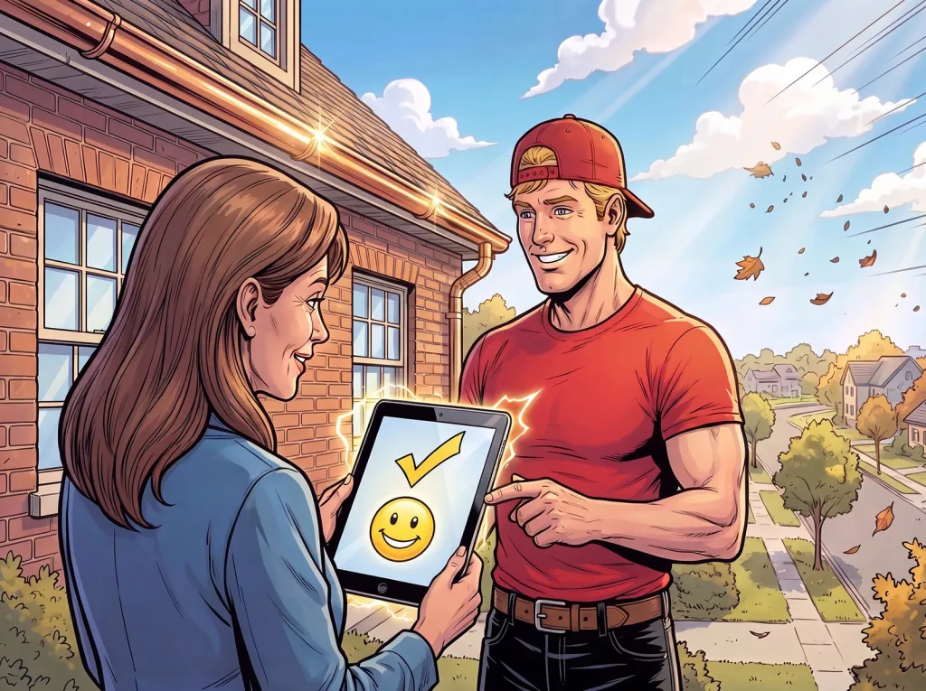 Comic: Kundin bestätigt das Festpreis-Angebot auf dem Tablet